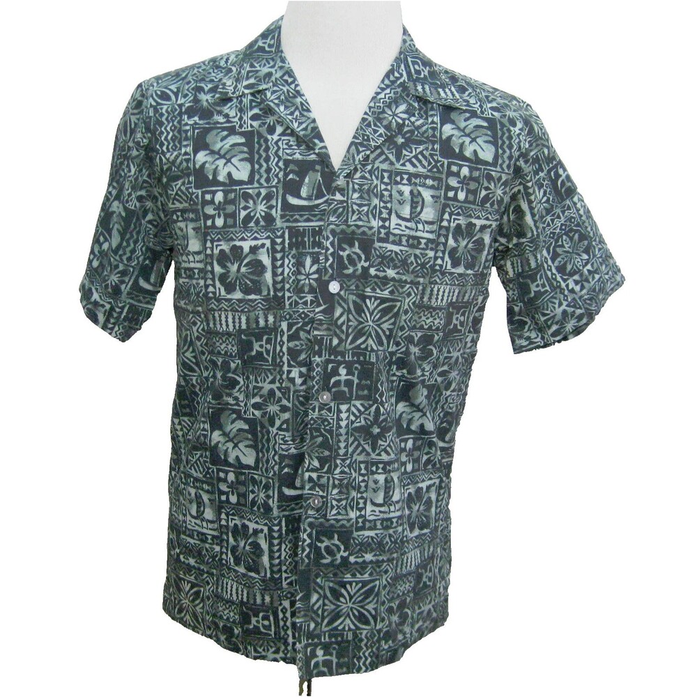 KAD Creations Mens Medium Blue Short Sleeve Hawaiian Aloha Tiki Shirt Hawaii USA